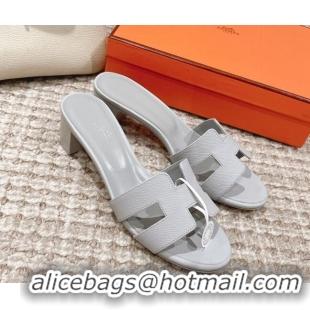 Trendy Design Hermes Classic Oasis Heel Slide Sandals 4.5cm in Grained Leather Pale Grey 530008