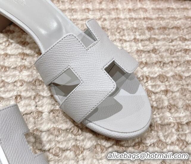 Trendy Design Hermes Classic Oasis Heel Slide Sandals 4.5cm in Grained Leather Pale Grey 530008