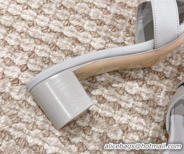 Trendy Design Hermes Classic Oasis Heel Slide Sandals 4.5cm in Grained Leather Pale Grey 530008