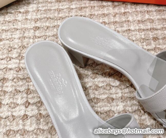 Trendy Design Hermes Classic Oasis Heel Slide Sandals 4.5cm in Grained Leather Pale Grey 530008