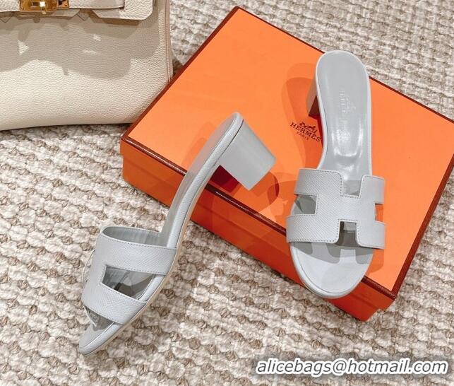 Trendy Design Hermes Classic Oasis Heel Slide Sandals 4.5cm in Grained Leather Pale Grey 530008