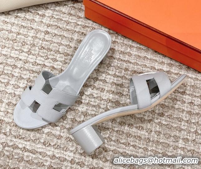 Trendy Design Hermes Classic Oasis Heel Slide Sandals 4.5cm in Grained Leather Pale Grey 530008