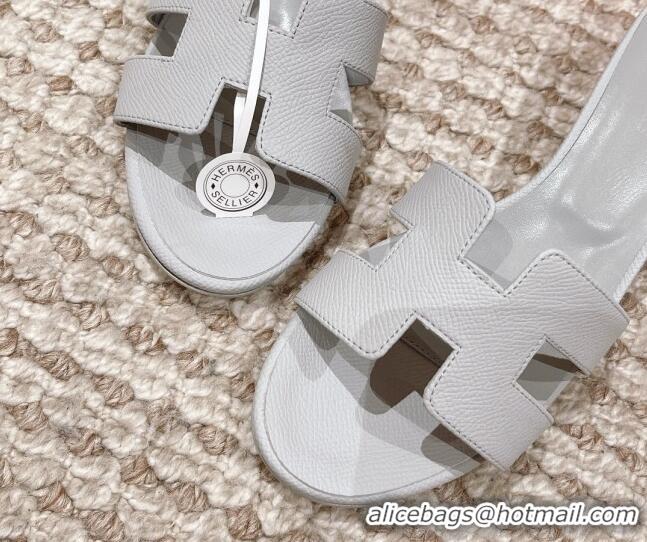 Trendy Design Hermes Classic Oasis Heel Slide Sandals 4.5cm in Grained Leather Pale Grey 530008