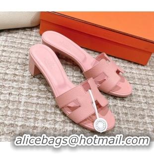 Good Looking Hermes Classic Oasis Heel Slide Sandals 4.5cm in Grained Leather Light Pink 530009