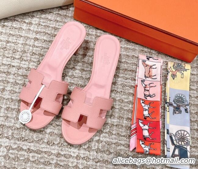 Good Looking Hermes Classic Oasis Heel Slide Sandals 4.5cm in Grained Leather Light Pink 530009