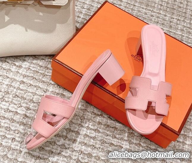 Good Looking Hermes Classic Oasis Heel Slide Sandals 4.5cm in Grained Leather Light Pink 530009