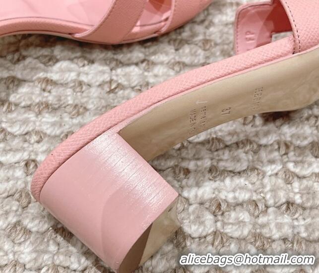 Good Looking Hermes Classic Oasis Heel Slide Sandals 4.5cm in Grained Leather Light Pink 530009