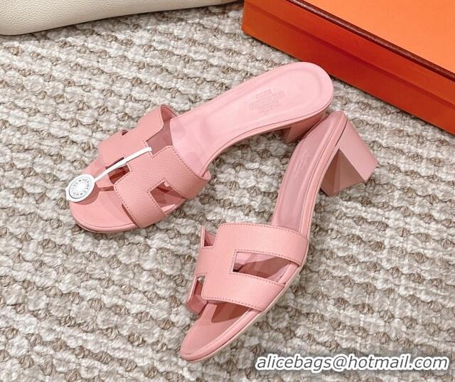 Good Looking Hermes Classic Oasis Heel Slide Sandals 4.5cm in Grained Leather Light Pink 530009