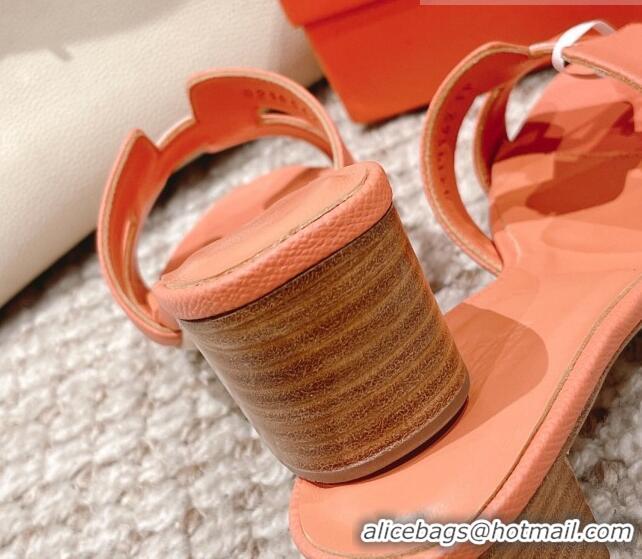 Top Design Hermes Classic Oasis Heel Slide Sandals 4.5cm in Grained Leather Peachy Pink 530010