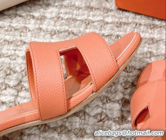 Top Design Hermes Classic Oasis Heel Slide Sandals 4.5cm in Grained Leather Peachy Pink 530010