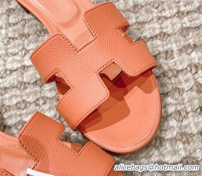 Top Design Hermes Classic Oasis Heel Slide Sandals 4.5cm in Grained Leather Peachy Pink 530010