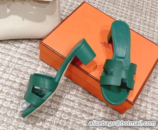 Best Product Hermes Classic Oasis Calfskin Heel Slide Sandals 4.5cm Green 530019