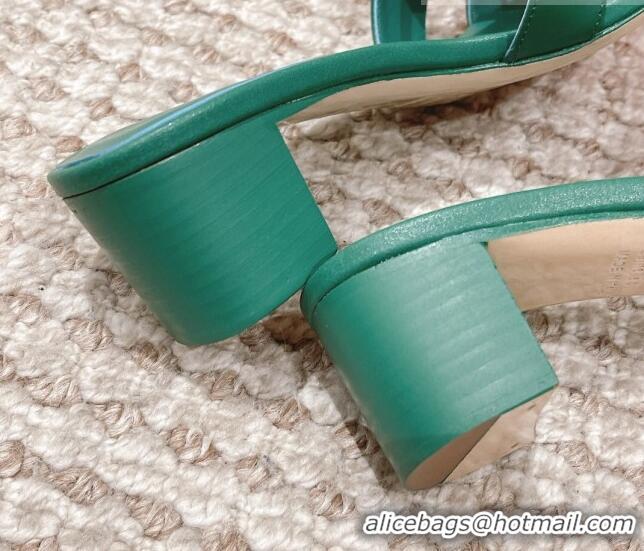 Best Product Hermes Classic Oasis Calfskin Heel Slide Sandals 4.5cm Green 530019