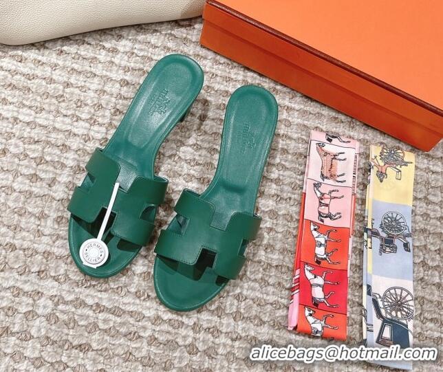 Best Product Hermes Classic Oasis Calfskin Heel Slide Sandals 4.5cm Green 530019