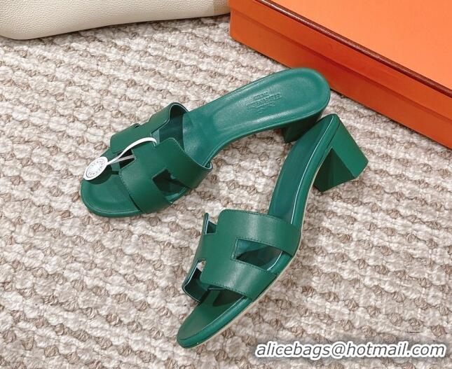 Best Product Hermes Classic Oasis Calfskin Heel Slide Sandals 4.5cm Green 530019