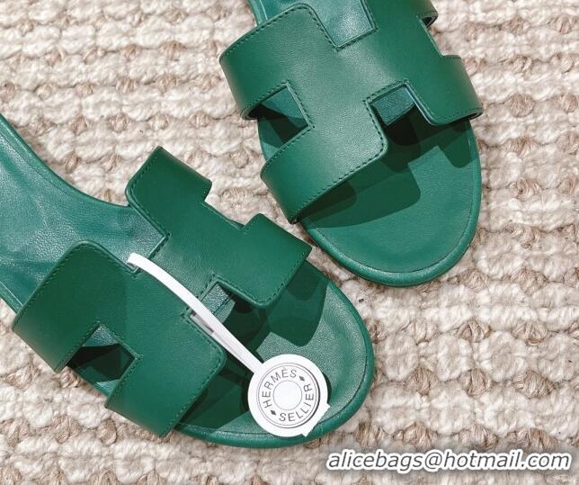 Best Product Hermes Classic Oasis Calfskin Heel Slide Sandals 4.5cm Green 530019