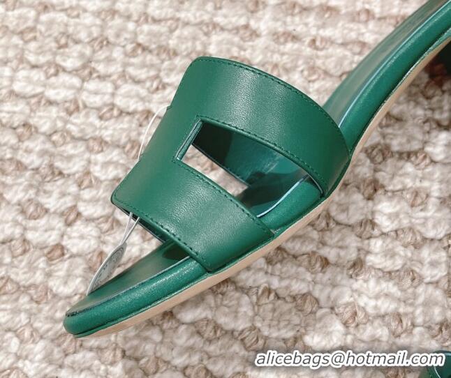 Best Product Hermes Classic Oasis Calfskin Heel Slide Sandals 4.5cm Green 530019