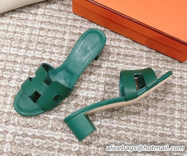 Best Product Hermes Classic Oasis Calfskin Heel Slide Sandals 4.5cm Green 530019