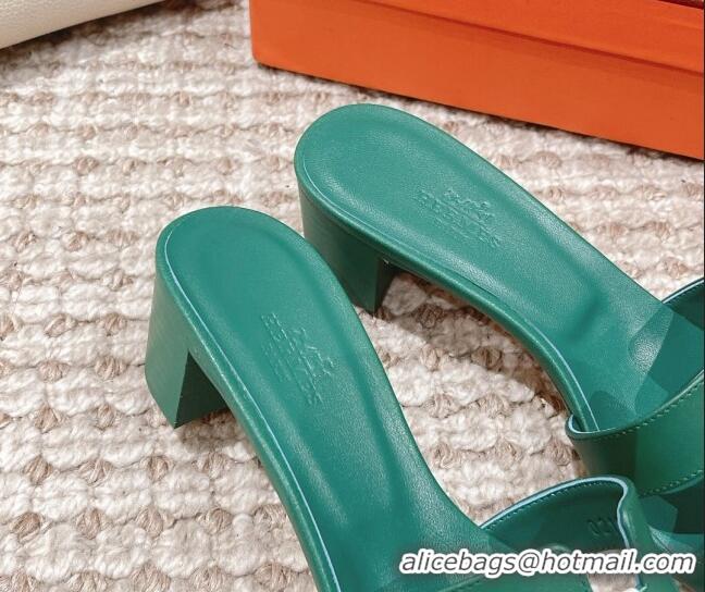 Best Product Hermes Classic Oasis Calfskin Heel Slide Sandals 4.5cm Green 530019