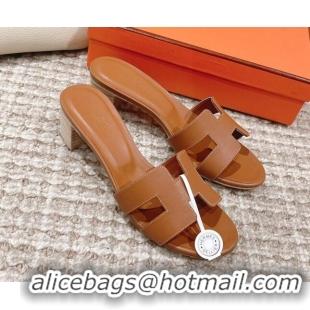 Top Grade Hermes Classic Oasis Calfskin Heel Slide Sandals 4.5cm Brown 530011