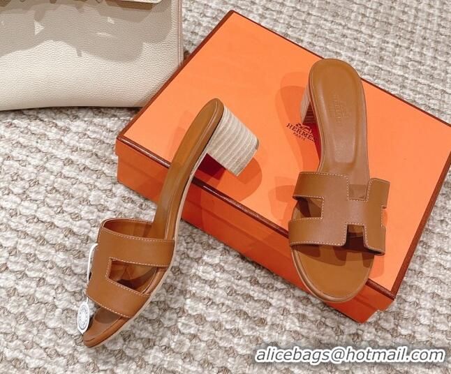 Top Grade Hermes Classic Oasis Calfskin Heel Slide Sandals 4.5cm Brown 530011