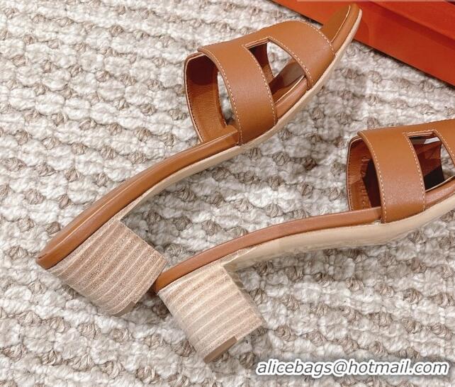 Top Grade Hermes Classic Oasis Calfskin Heel Slide Sandals 4.5cm Brown 530011