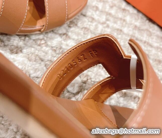 Top Grade Hermes Classic Oasis Calfskin Heel Slide Sandals 4.5cm Brown 530011