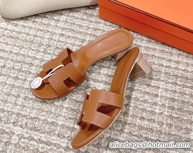 Top Grade Hermes Classic Oasis Calfskin Heel Slide Sandals 4.5cm Brown 530011