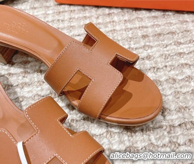 Top Grade Hermes Classic Oasis Calfskin Heel Slide Sandals 4.5cm Brown 530011