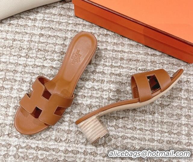 Top Grade Hermes Classic Oasis Calfskin Heel Slide Sandals 4.5cm Brown 530011