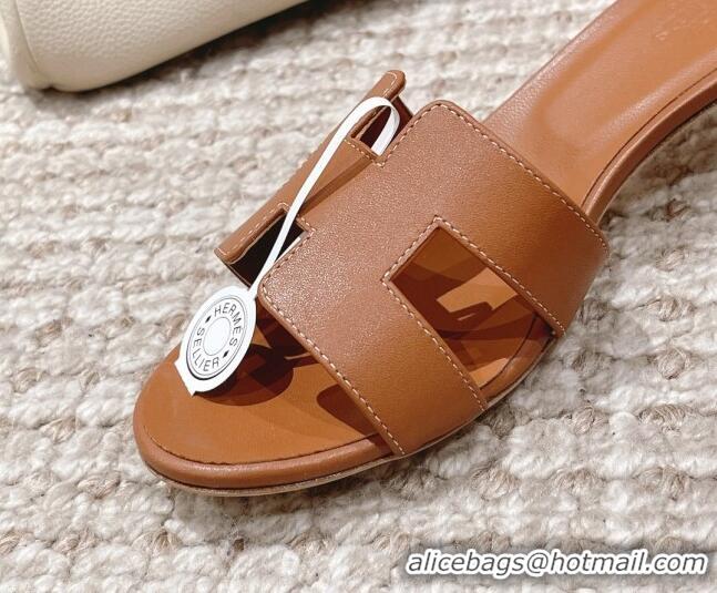 Top Grade Hermes Classic Oasis Calfskin Heel Slide Sandals 4.5cm Brown 530011