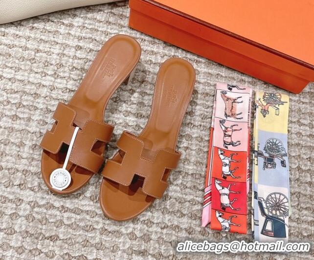 Top Grade Hermes Classic Oasis Calfskin Heel Slide Sandals 4.5cm Brown 530011