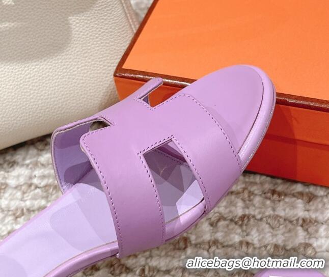 Good Quality Hermes Classic Oasis Calfskin Heel Slide Sandals 4.5cm Purple 530012