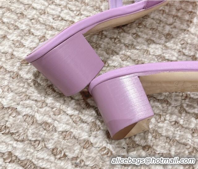 Good Quality Hermes Classic Oasis Calfskin Heel Slide Sandals 4.5cm Purple 530012