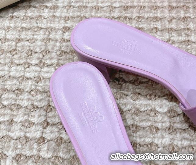 Good Quality Hermes Classic Oasis Calfskin Heel Slide Sandals 4.5cm Purple 530012