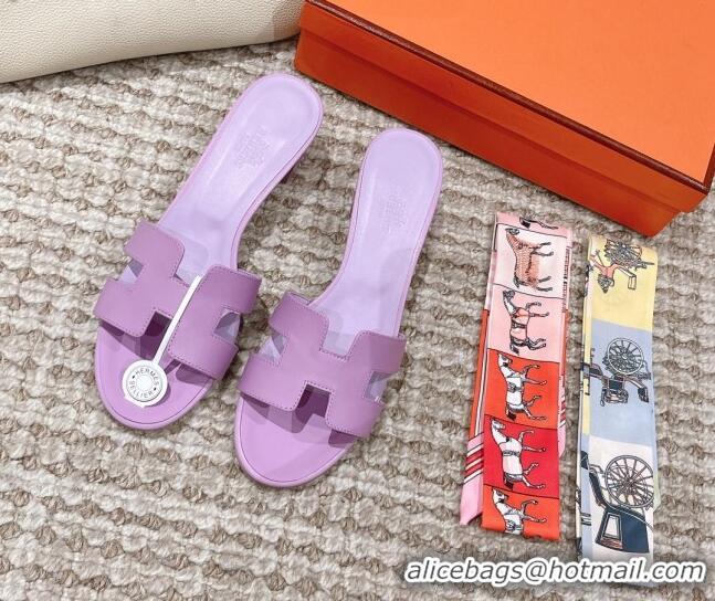 Good Quality Hermes Classic Oasis Calfskin Heel Slide Sandals 4.5cm Purple 530012