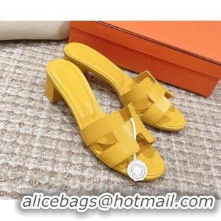 Pretty Style Hermes Classic Oasis Calfskin Heel Slide Sandals 4.5cm Yellow 530013