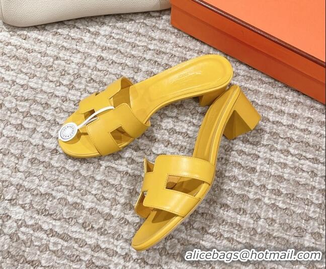 Pretty Style Hermes Classic Oasis Calfskin Heel Slide Sandals 4.5cm Yellow 530013