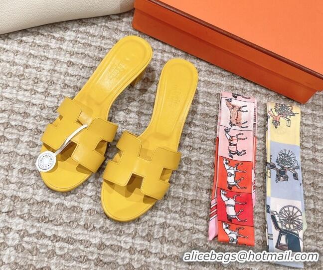 Pretty Style Hermes Classic Oasis Calfskin Heel Slide Sandals 4.5cm Yellow 530013