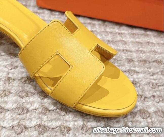 Pretty Style Hermes Classic Oasis Calfskin Heel Slide Sandals 4.5cm Yellow 530013