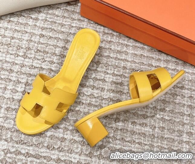 Pretty Style Hermes Classic Oasis Calfskin Heel Slide Sandals 4.5cm Yellow 530013