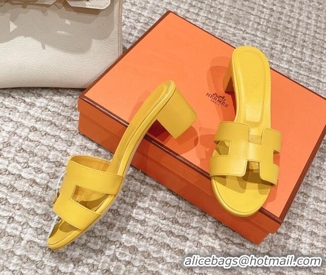 Pretty Style Hermes Classic Oasis Calfskin Heel Slide Sandals 4.5cm Yellow 530013