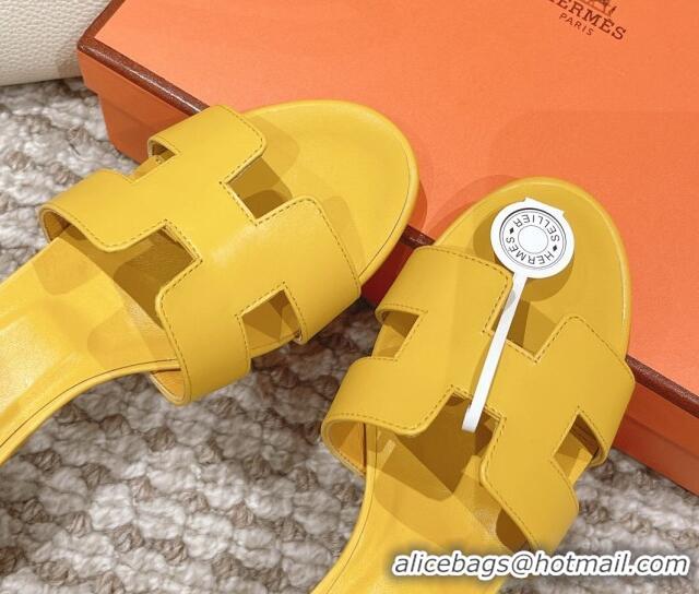 Pretty Style Hermes Classic Oasis Calfskin Heel Slide Sandals 4.5cm Yellow 530013