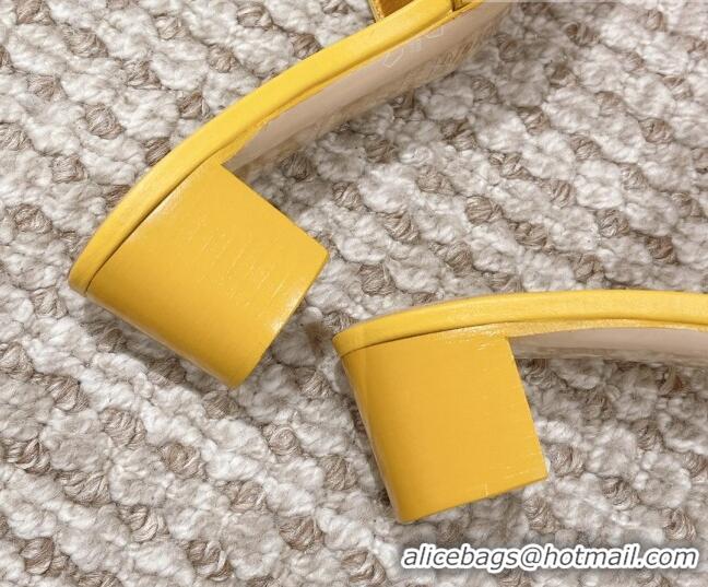 Pretty Style Hermes Classic Oasis Calfskin Heel Slide Sandals 4.5cm Yellow 530013