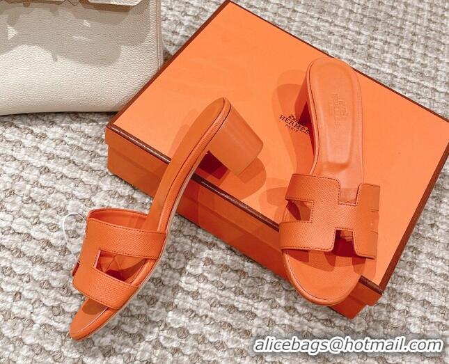 Perfect Hermes Classic Oasis Calfskin Heel Slide Sandals 4.5cm Orange 530014