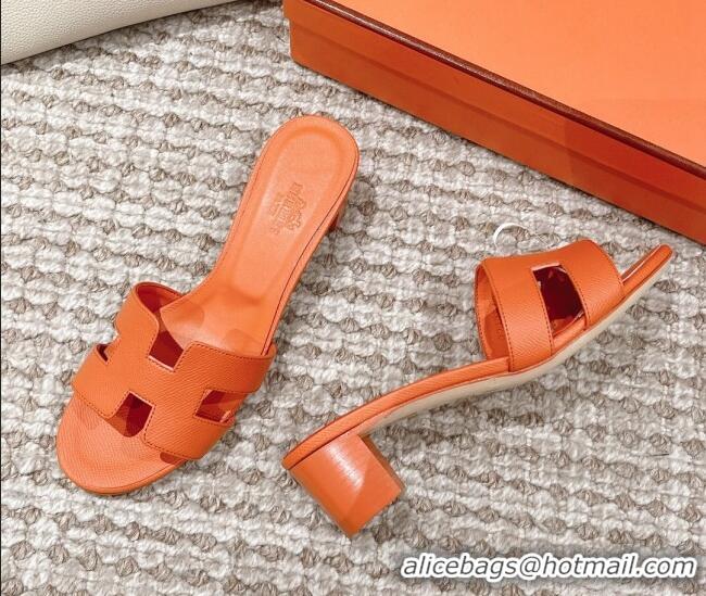 Perfect Hermes Classic Oasis Calfskin Heel Slide Sandals 4.5cm Orange 530014