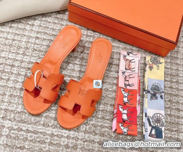 Perfect Hermes Classic Oasis Calfskin Heel Slide Sandals 4.5cm Orange 530014