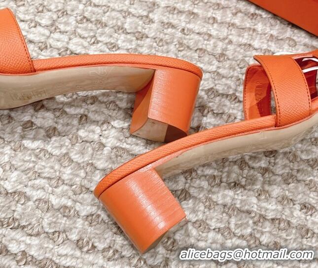 Perfect Hermes Classic Oasis Calfskin Heel Slide Sandals 4.5cm Orange 530014