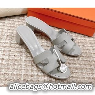 Unique Style Hermes Classic Oasis Calfskin Heel Slide Sandals 4.5cm Pale Grey 530015