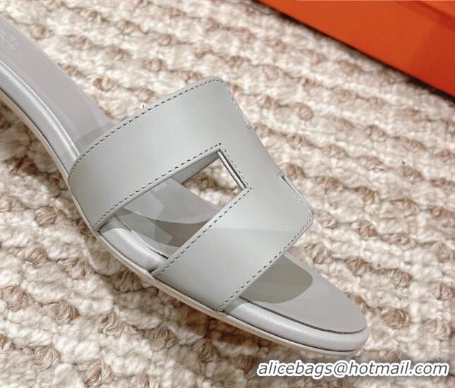 Unique Style Hermes Classic Oasis Calfskin Heel Slide Sandals 4.5cm Pale Grey 530015